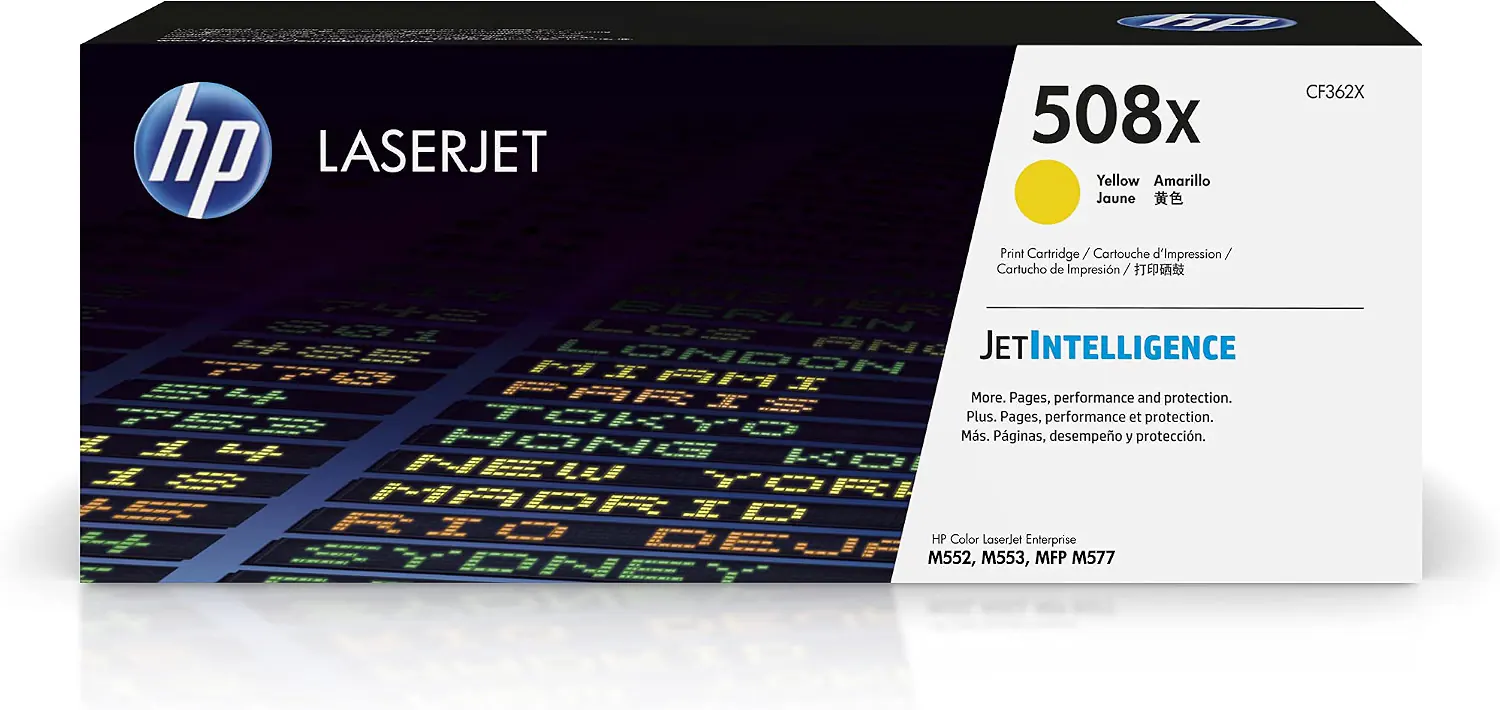 HP 508X CF362X, Amarillo, Cartucho Tóner de Alta Capacidad Original, de 9.500 páginas, para impresoras HP Color LaserJet Enterprise serie 552, 553; LaserJet Enterprise serie 577 — Tóners originales
